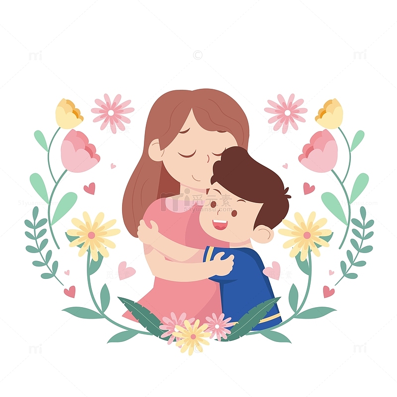 浪漫女性母亲节人物拥抱装饰插画边框