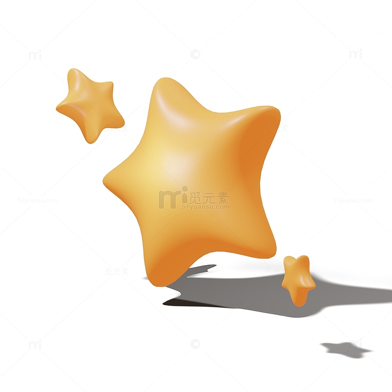 3D五角星立体建模黄色橙色渐变色星星