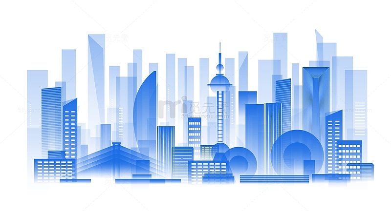 蓝色科技未来城市剪影装饰元素