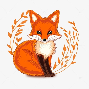 卷着尾巴的卡通小狐狸