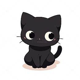 黑色小猫咪手绘卡通素材