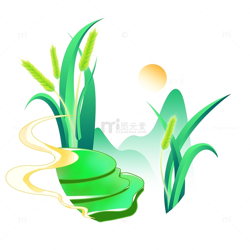 绿色清新小满麦子中国风节气梯田装饰元素