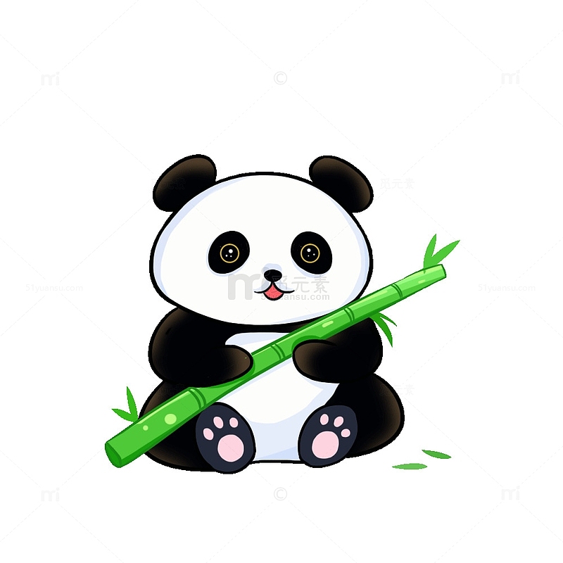 卡通动物熊猫吃竹子手绘