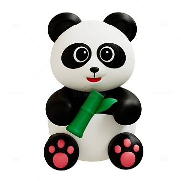 3d卡通拿着竹子的熊猫