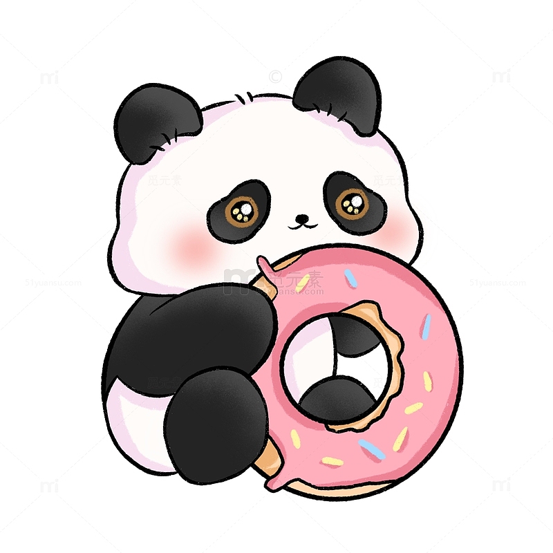 卡通吃甜甜圈的大熊猫