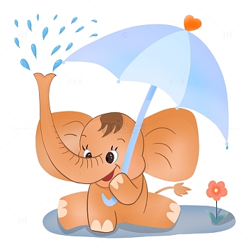 手绘扁平可爱简笔卡通大象