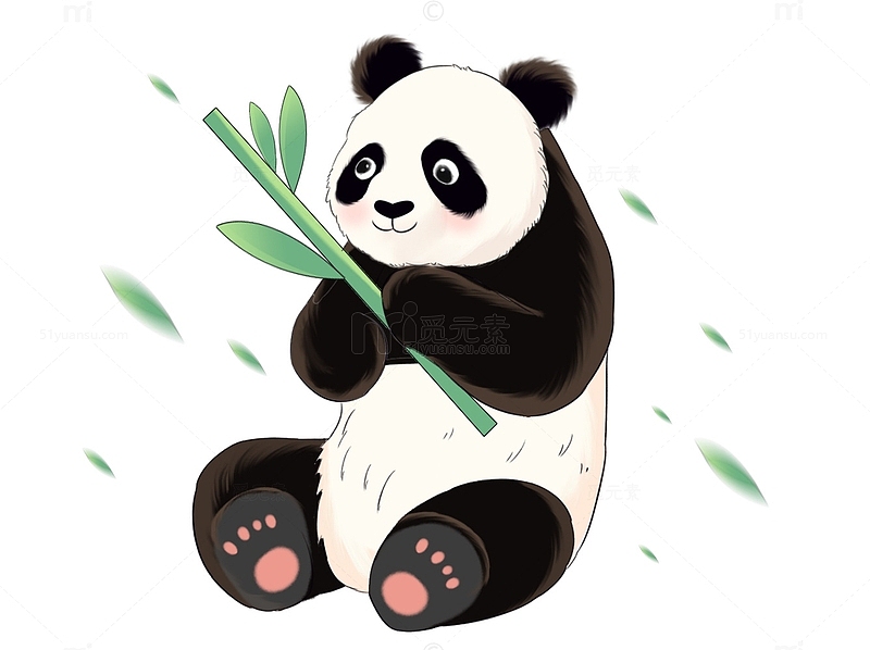 黑白熊猫吃竹子元素