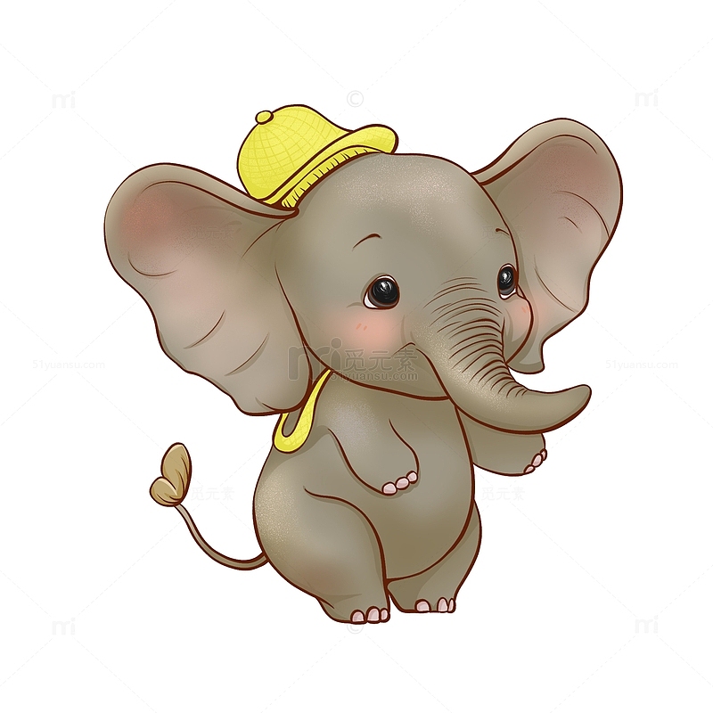 可爱黄色帽子小象手绘形象图