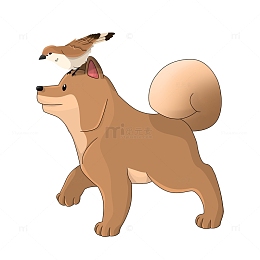 卡通小狗中华田园犬小麻雀