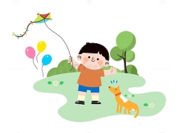 六一儿童节放风筝矢量插画元素