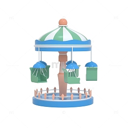 3D立体儿童节欢乐游乐场旋转空中秋千