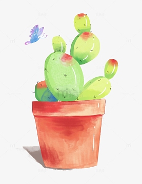 盆栽仙人掌水彩风(2000x2600)psdpng手绘水彩风文艺乡村老家农村田园