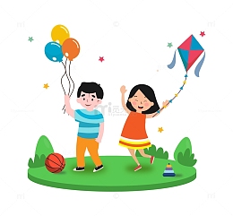 六一儿童节欢乐场景矢量插画元素