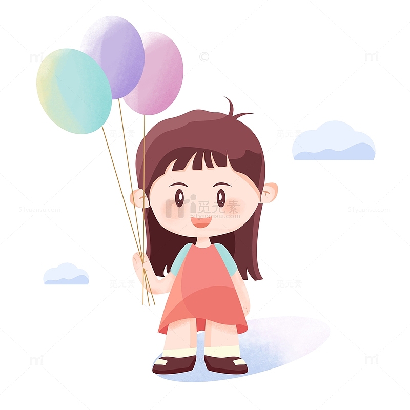 卡通可爱六一儿童节节日手拿气球人物元素