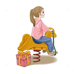 儿童节可爱小女孩骑木马礼物礼盒