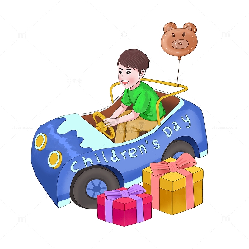 儿童节礼物小熊气球男孩开玩具车