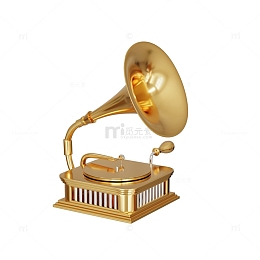 3D金色复古留声机播放音乐留音机模型