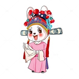 手绘国潮可爱戏曲兔插画