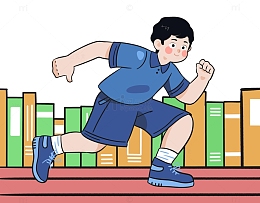蓝色学生奔跑冲刺人物