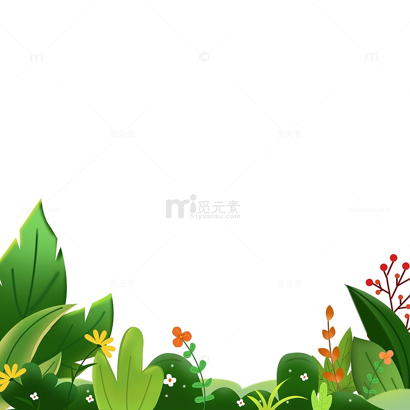 春天春季绿色边框卡通装饰植物草地