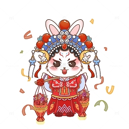 传统文化戏曲京剧兔子拟人挑花担潮汕插画
