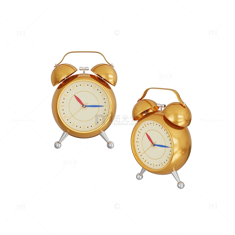 3D立体金色小闹钟钟表时钟模型
