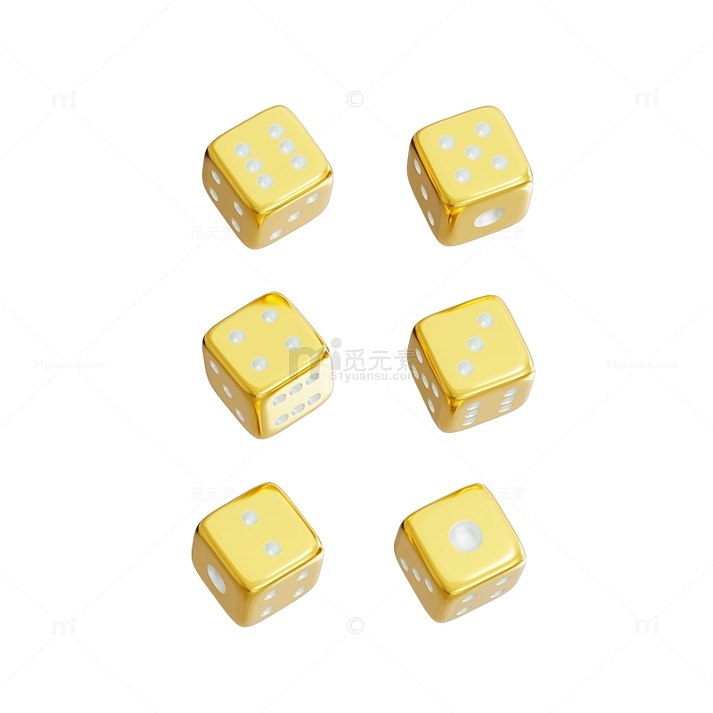 3D立体金色骰子色子筛子游戏桌游元素