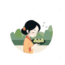 端午女孩粽子山水风景传统美食文化