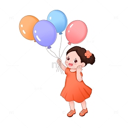 儿童节女孩开心拿着一堆气球免抠元素