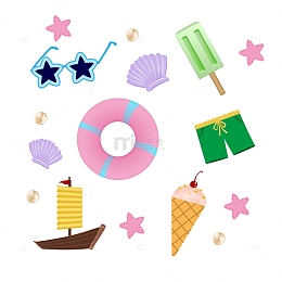 夏天贴纸套图游泳圈冰棍