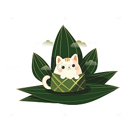 端午粽子猫咪动物传统美食粽叶艾叶