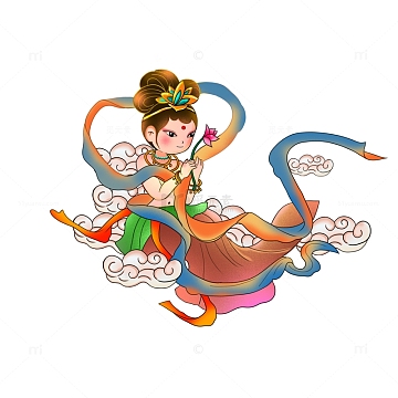 手绘敦煌古典舞者卡通人物