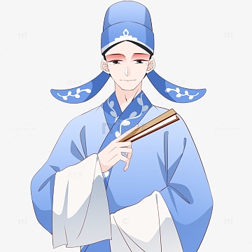 卡通手绘手拿扇子古装戏曲小生