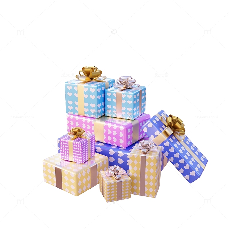 3D彩色礼盒礼品礼物堆