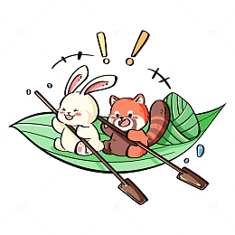 端午节兔子狐狸过端午划船吃粽子