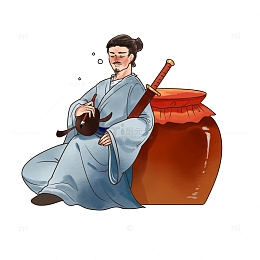 卡通手绘孔子饮酒