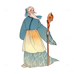 卡通手绘孔子形象龙头拐杖