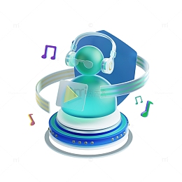 3D毛玻璃听音乐的人物mp3音乐播放图标