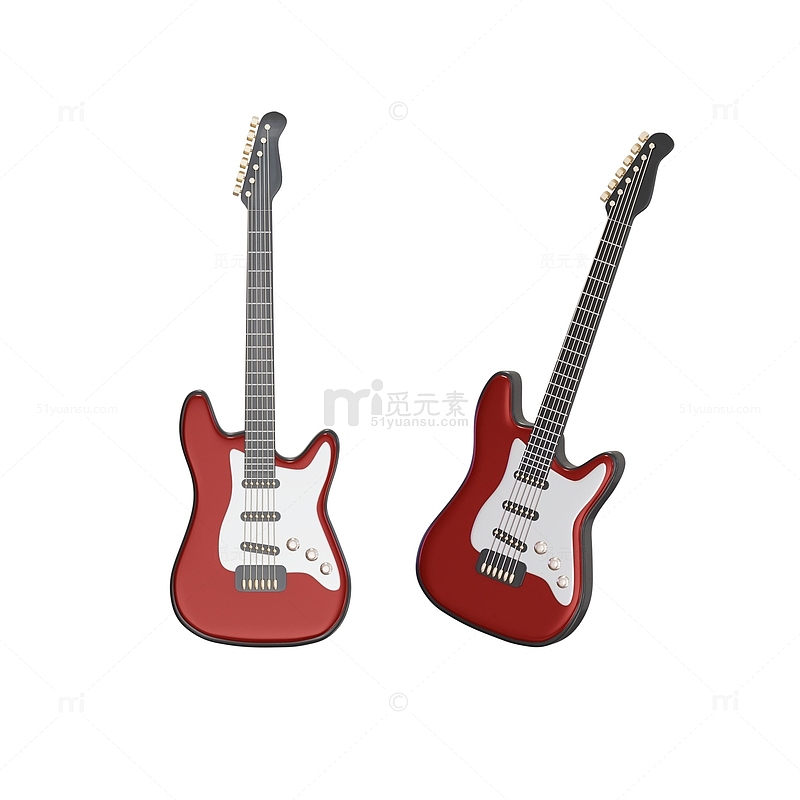 3D立体红色吉他乐器模型