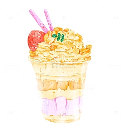 手绘夏日芒果香芋布丁