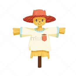 麦田红帽子的稻草人