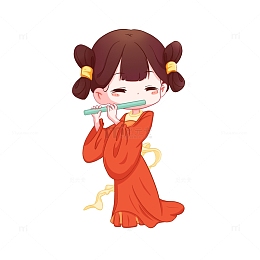 Q版古风人物吹笛子的女孩