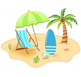 沙滩旅游草地躺椅卡通元素