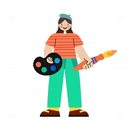 六一儿童节画画的小孩矢量插画元素