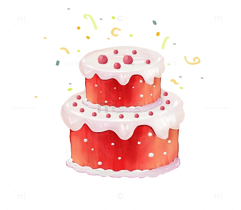 手绘红色草莓生日蛋糕