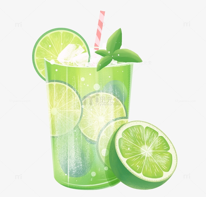 夏天冷饮青柠檬果茶水元素