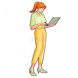 商务上班女员工看电脑插画