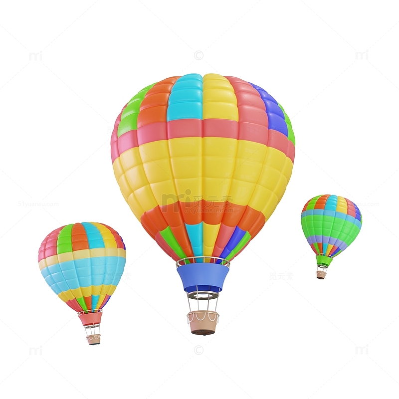 卡通彩色漂浮的热气球装饰元素