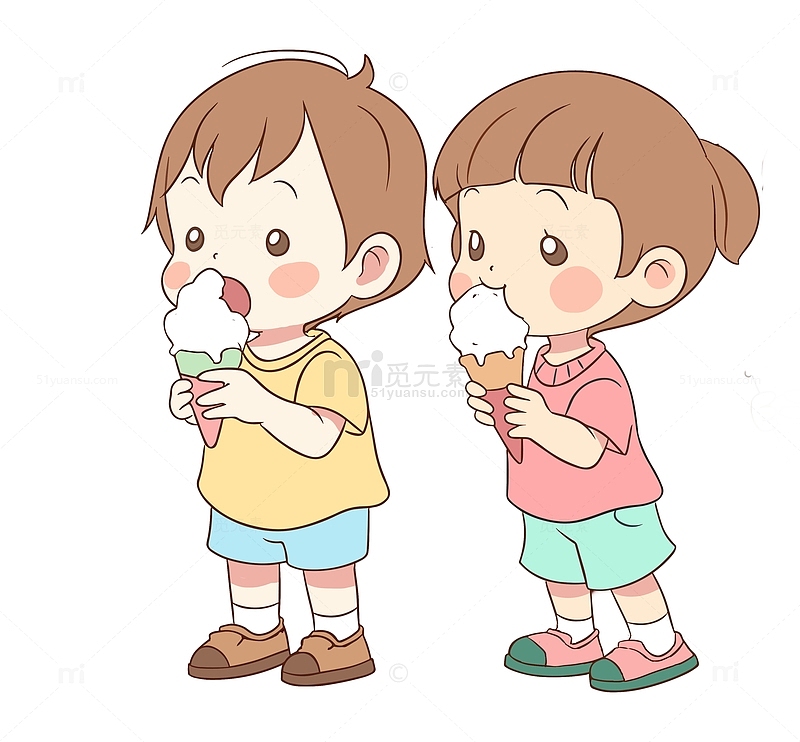 小朋友吃冰淇淋手绘卡通素材