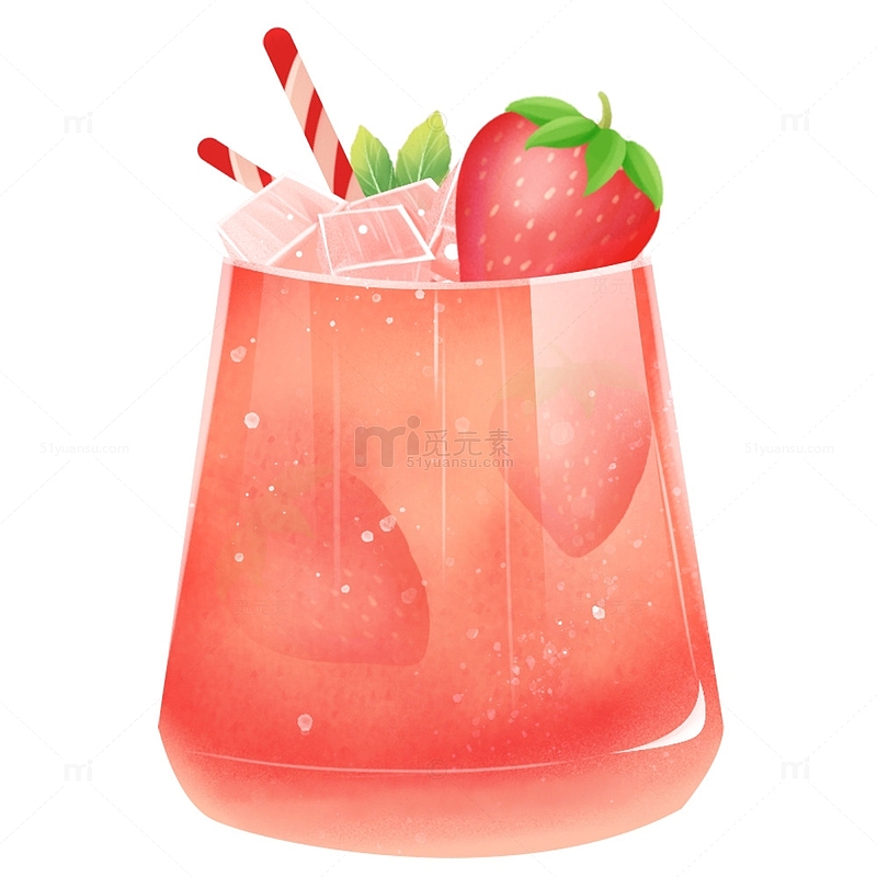 夏季草莓冷饮奶茶元素